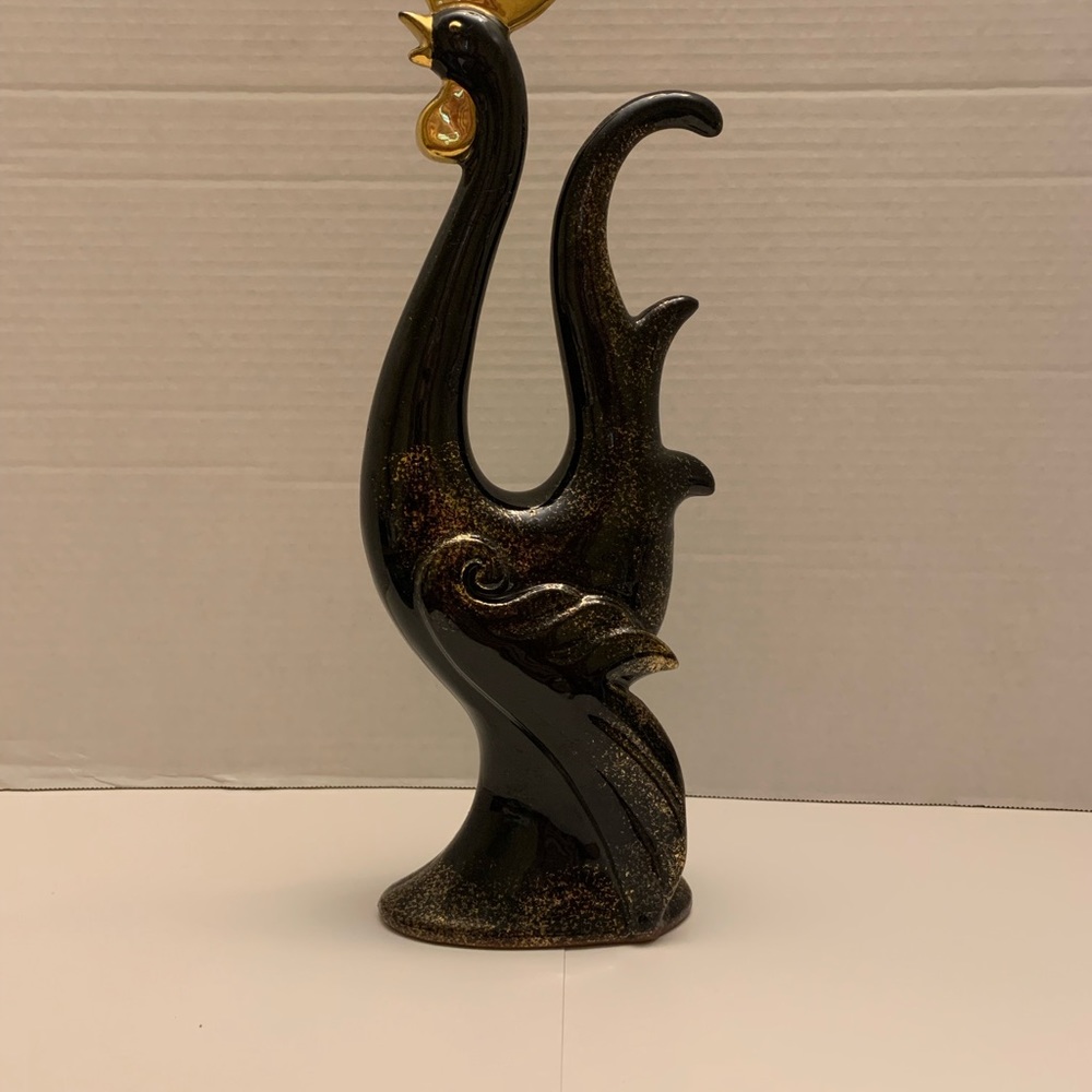 Tall Mid Century Black and Gold Rooster, Wales China, Made in Japan,
